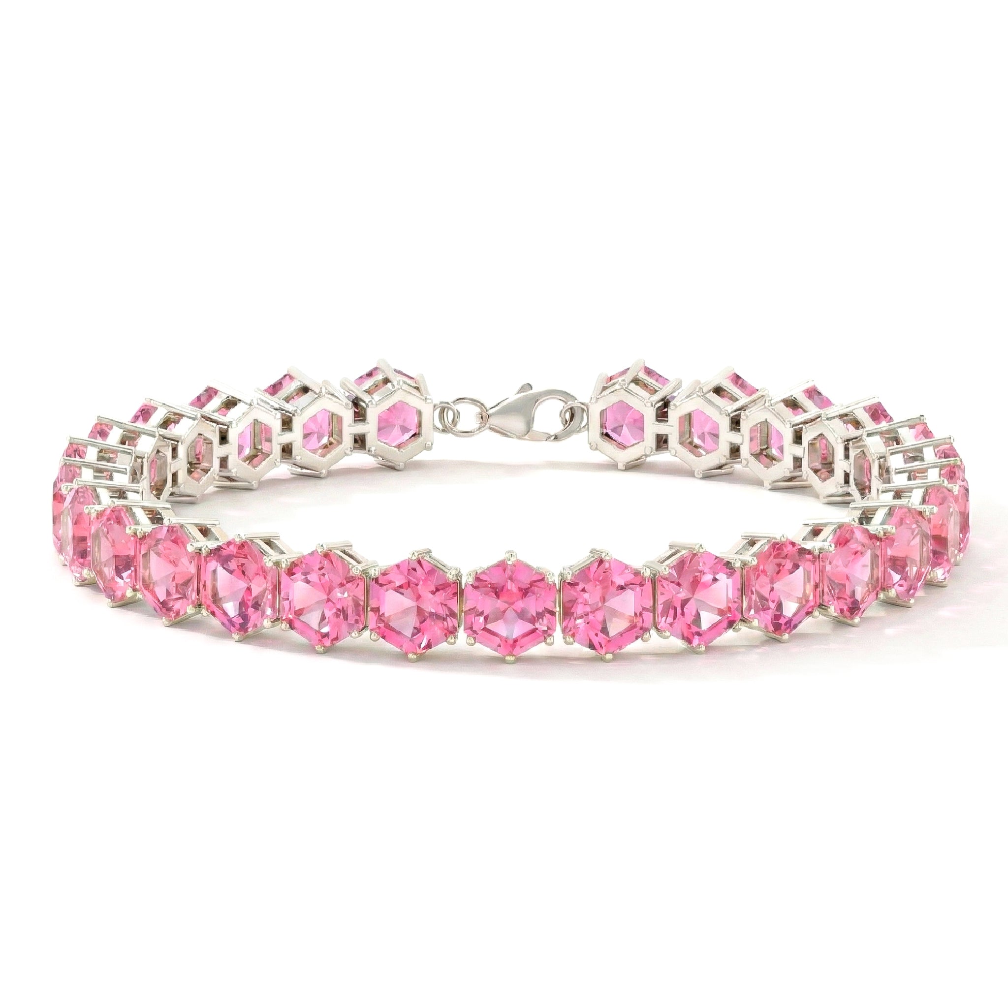 Pink Tourmaline Octagon Tennis Bracelet in 925 Sterling Silver 5 MM 23.40 ct