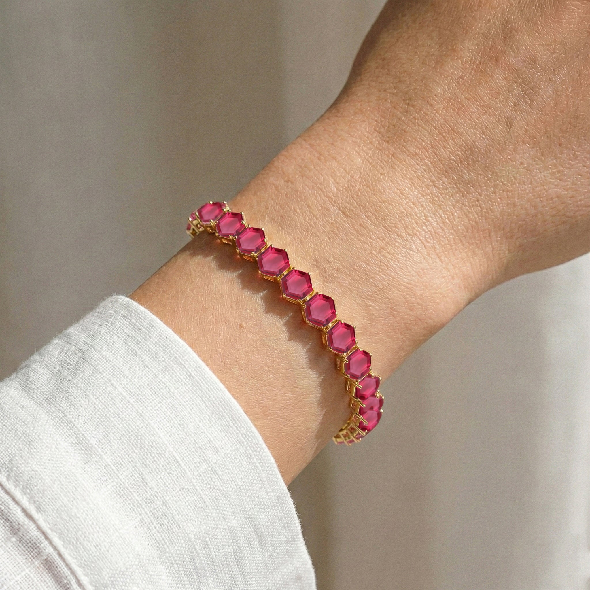 Pink Tourmaline Octagon Tennis Bracelet in 925 Sterling Silver 5 MM 23.40 ct