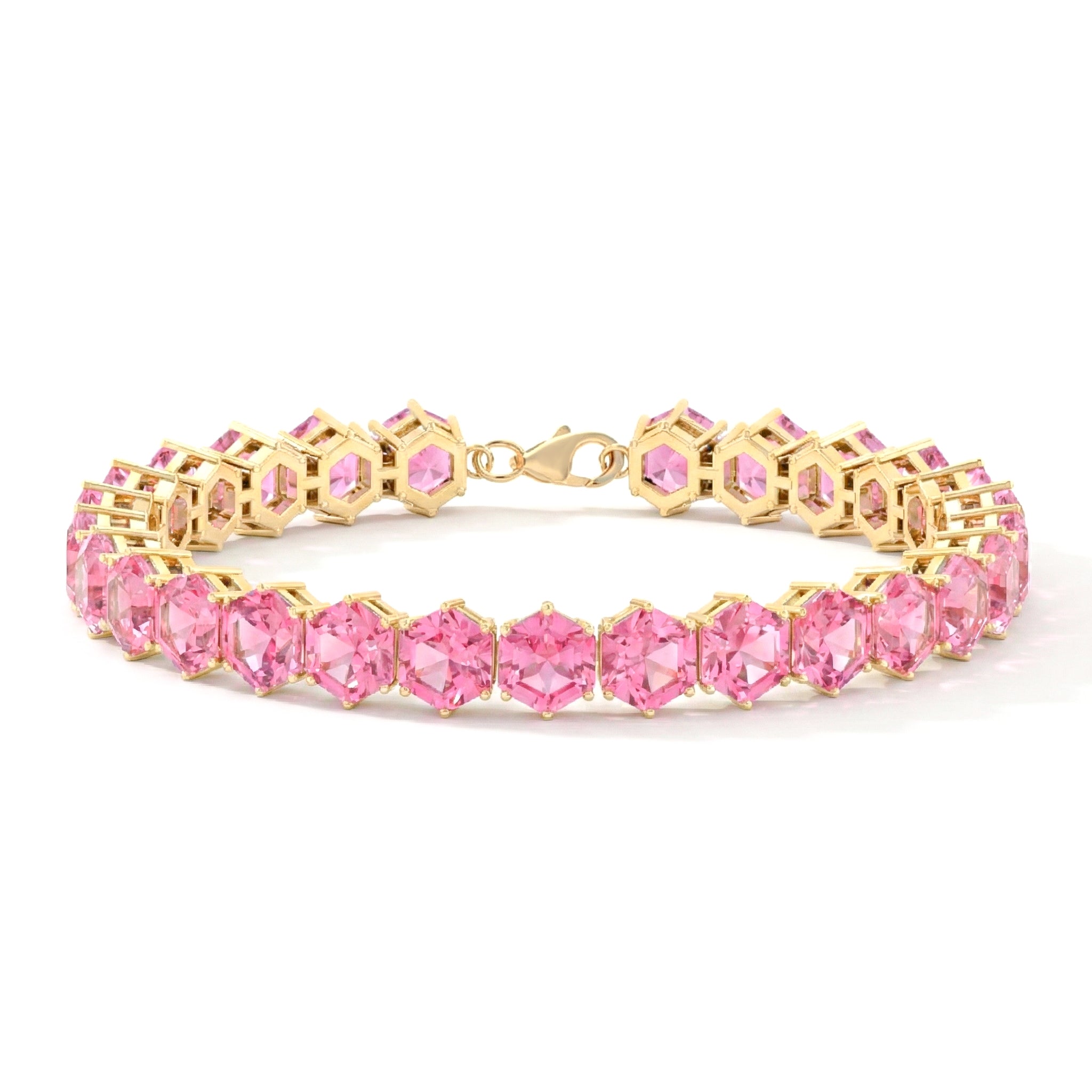 Pink Tourmaline Octagon Tennis Bracelet in 925 Sterling Silver 5 MM 23.40 ct