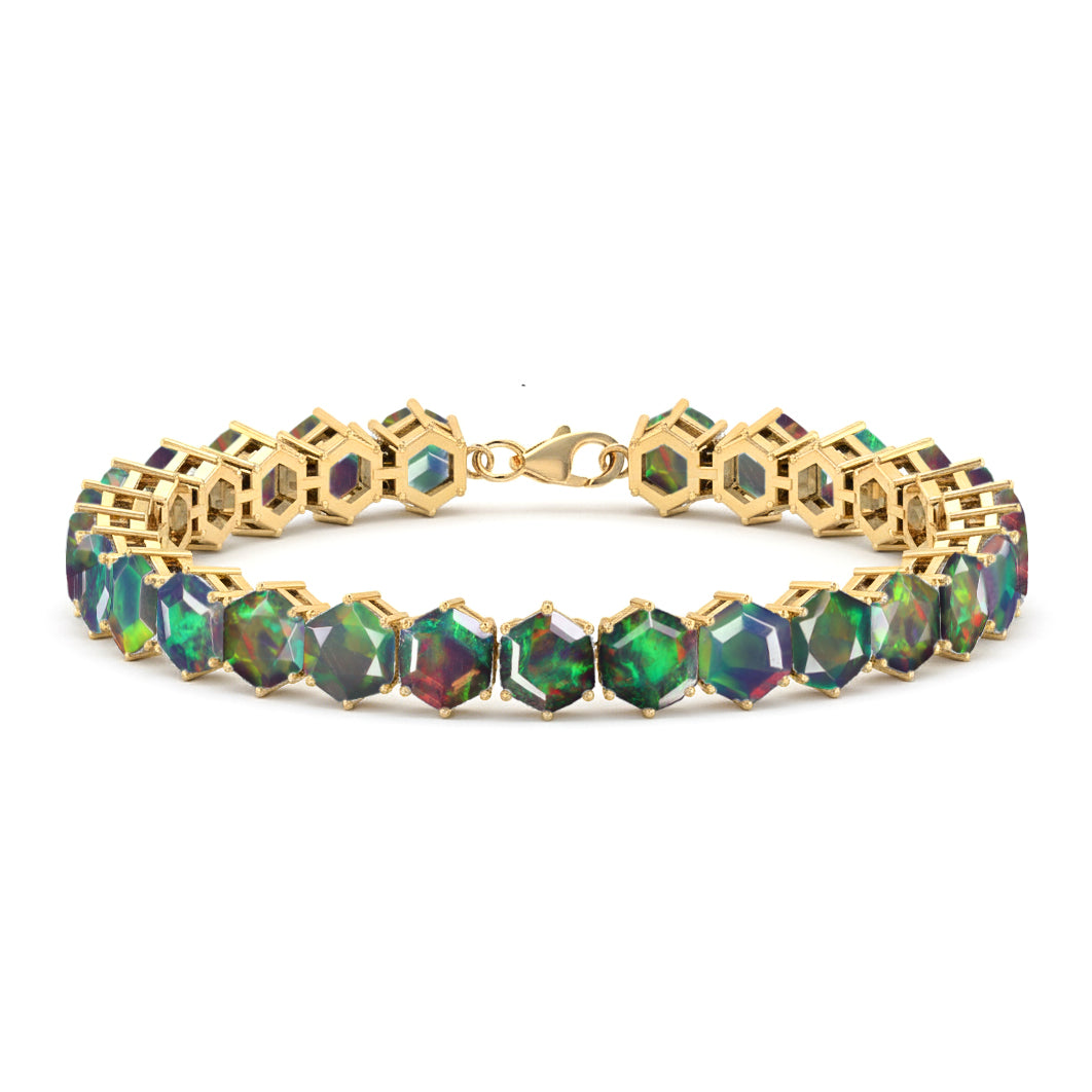 Black Opal Octagon Tennis Bracelet in 925 Sterling Silver 5 MM 23.40 ct