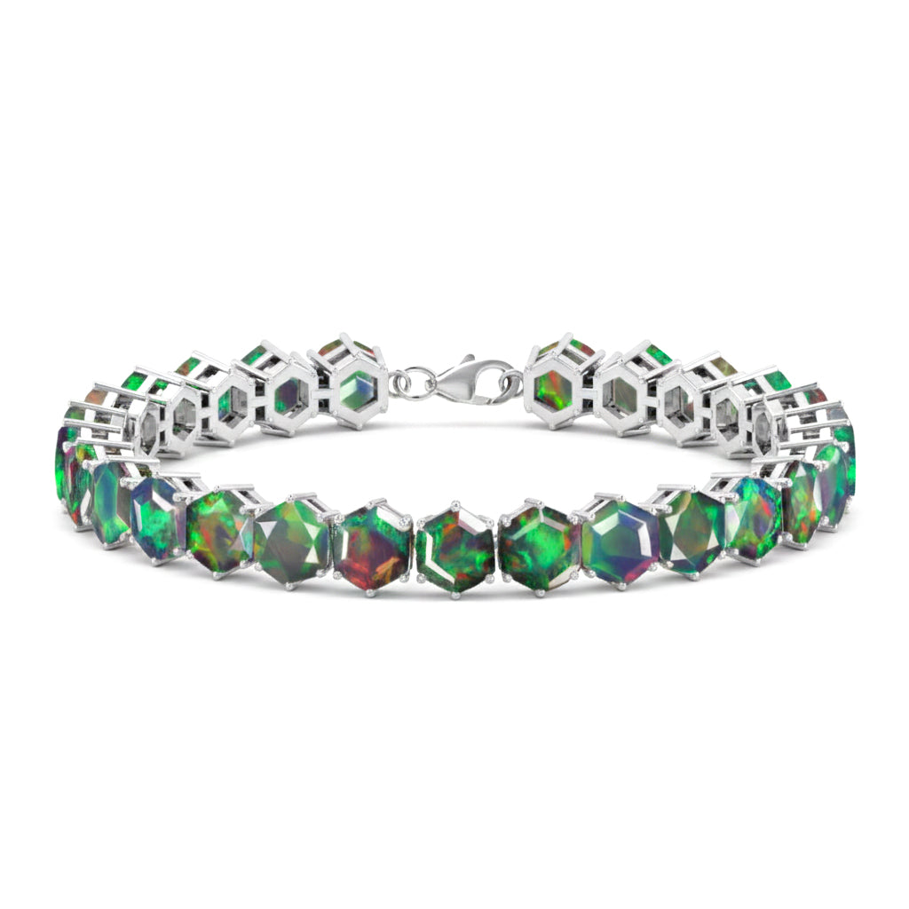 Black Opal Octagon Tennis Bracelet in 925 Sterling Silver 5 MM 23.40 ct