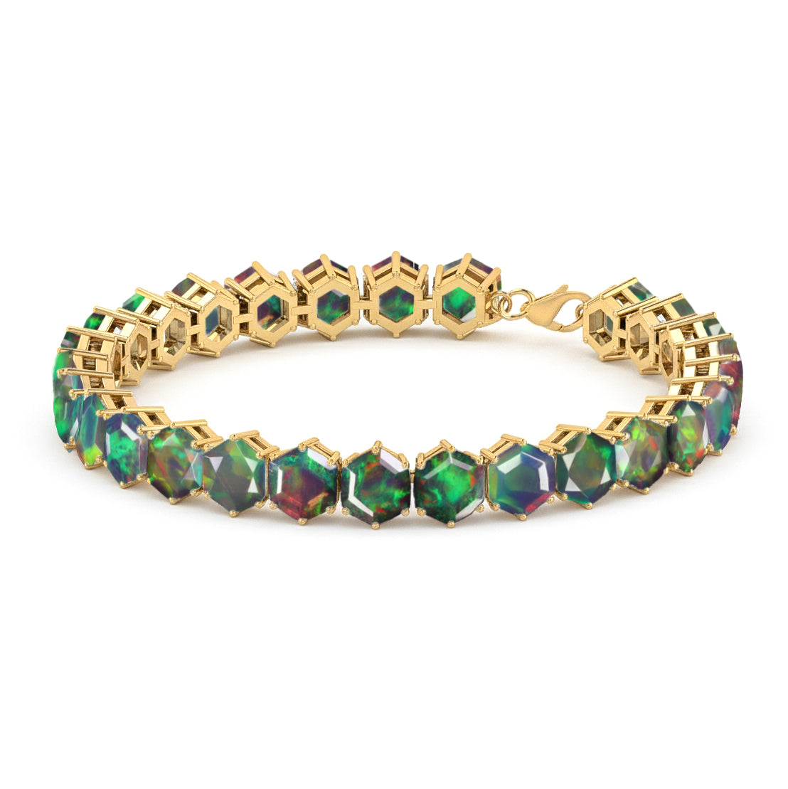 Black Opal Octagon Tennis Bracelet in 925 Sterling Silver 5 MM 23.40 ct