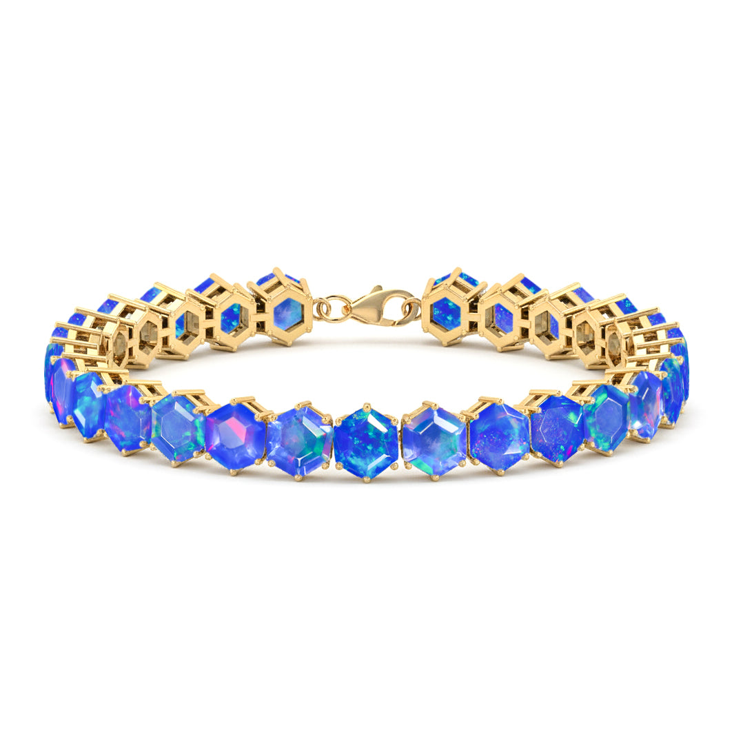 Blue Opal Octagon Tennis Bracelet in 925 Sterling Silver 5 MM 23.40 ct