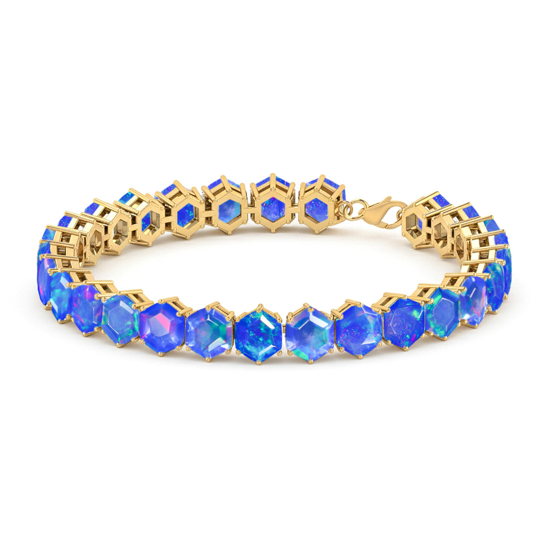 Blue Opal Octagon Tennis Bracelet in 925 Sterling Silver 5 MM 23.40 ct