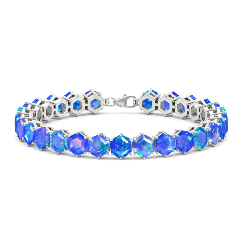 Blue Opal Octagon Tennis Bracelet in 925 Sterling Silver 5 MM 23.40 ct