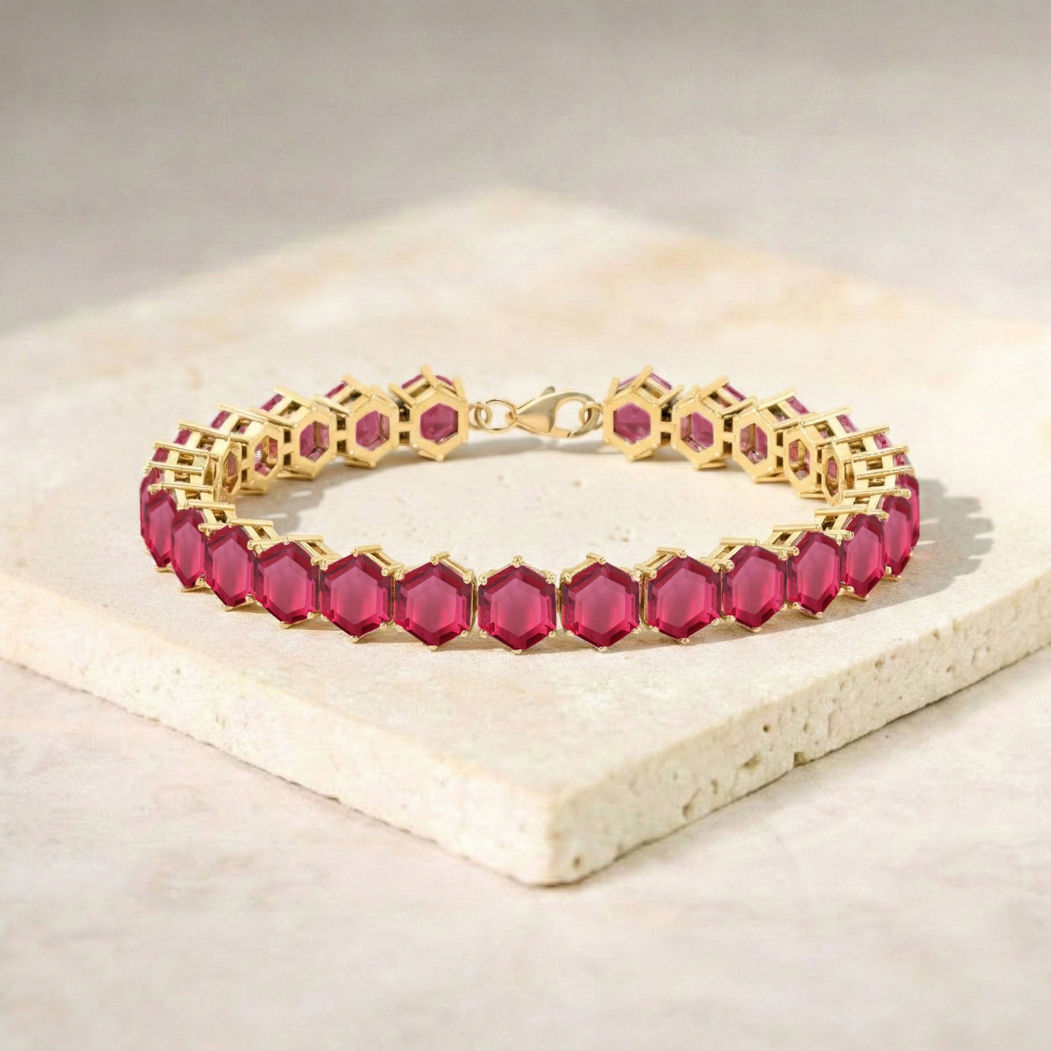 Pink Tourmaline Octagon Tennis Bracelet in 925 Sterling Silver 5 MM 23.40 ct