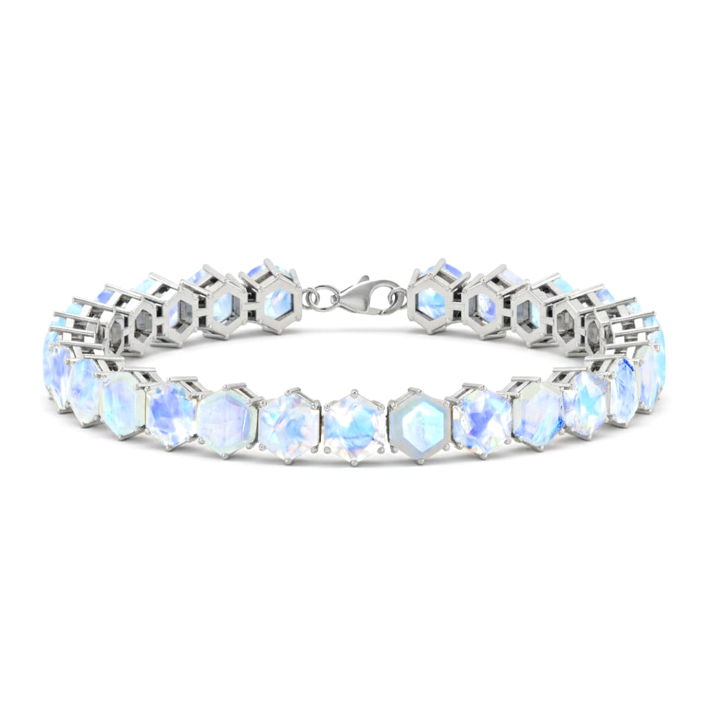 Moonstone Octagon Tennis Bracelet in 925 Sterling Silver 5 MM 23.40 ct