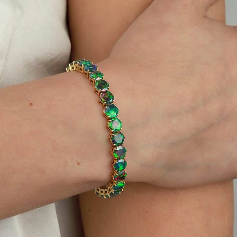 Black Opal Octagon Tennis Bracelet in 925 Sterling Silver 5 MM 23.40 ct