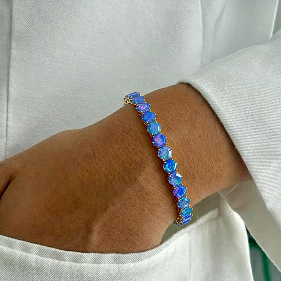 Blue Opal Octagon Tennis Bracelet in 925 Sterling Silver 5 MM 23.40 ct