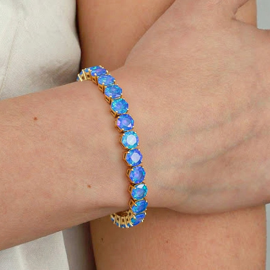 Blue Opal Octagon Tennis Bracelet in 925 Sterling Silver 5 MM 23.40 ct