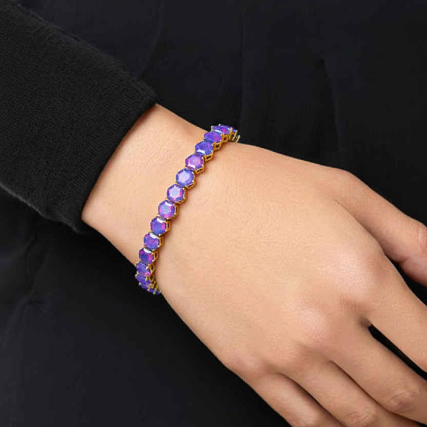 Lavender Opal Octagon Tennis Bracelet in 925 Sterling Silver 5 MM 23.40 ct