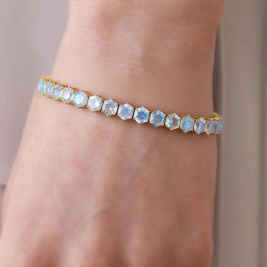 Moonstone Octagon Tennis Bracelet in 925 Sterling Silver 5 MM 23.40 ct