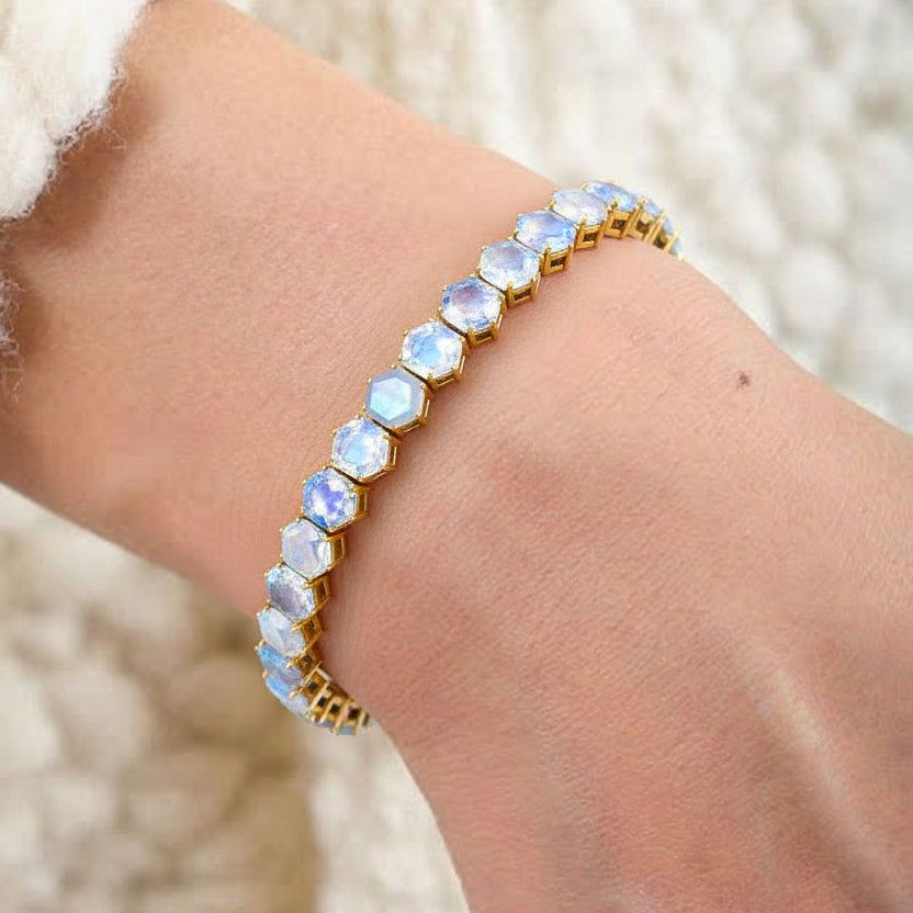 Moonstone Octagon Tennis Bracelet in 925 Sterling Silver 5 MM 23.40 ct