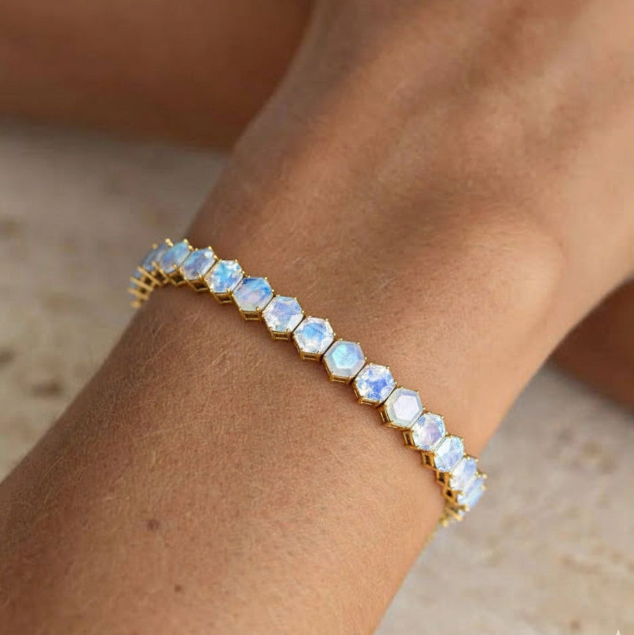Moonstone Octagon Tennis Bracelet in 925 Sterling Silver 5 MM 23.40 ct