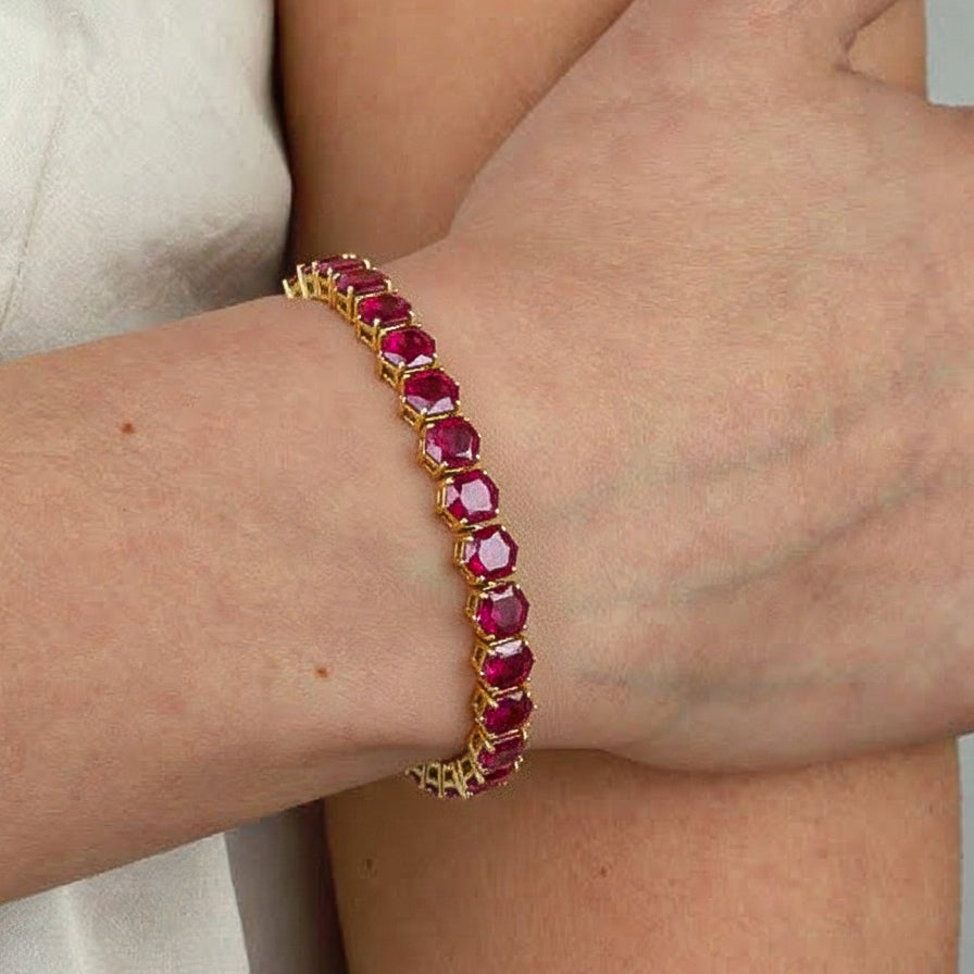 Ruby Octagon Tennis Bracelet in 925 Sterling Silver 5 MM 23.40 ct