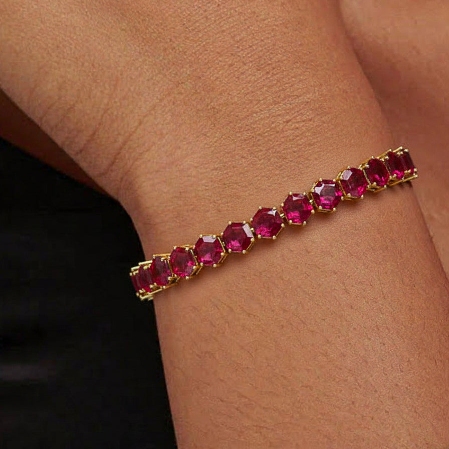 Ruby Octagon Tennis Bracelet in 925 Sterling Silver 5 MM 23.40 ct