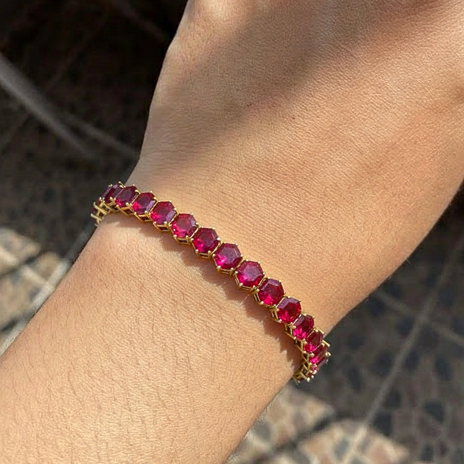 Ruby Octagon Tennis Bracelet in 925 Sterling Silver 5 MM 23.40 ct
