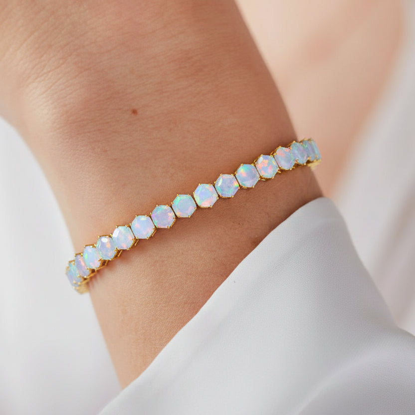 White Opal Octagon Tennis Bracelet in 925 Sterling Silver 5 MM 23.40 ct