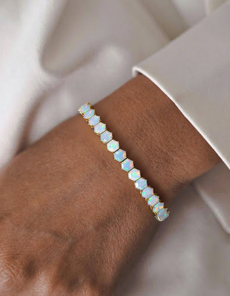 White Opal Octagon Tennis Bracelet in 925 Sterling Silver 5 MM 23.40 ct