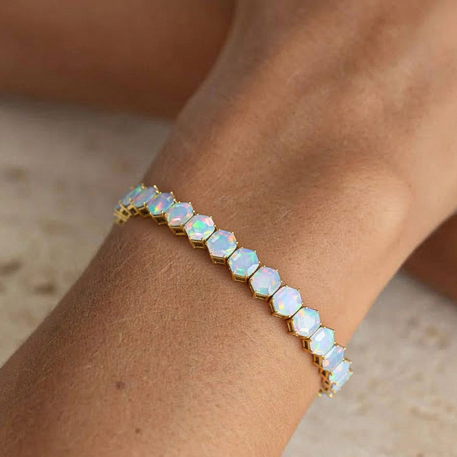 White Opal Octagon Tennis Bracelet in 925 Sterling Silver 5 MM 23.40 ct