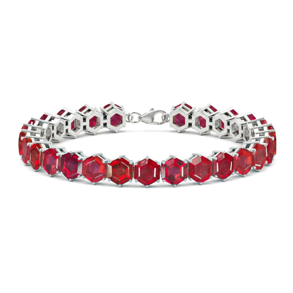 Ruby Octagon Tennis Bracelet in 925 Sterling Silver 5 MM 23.40 ct