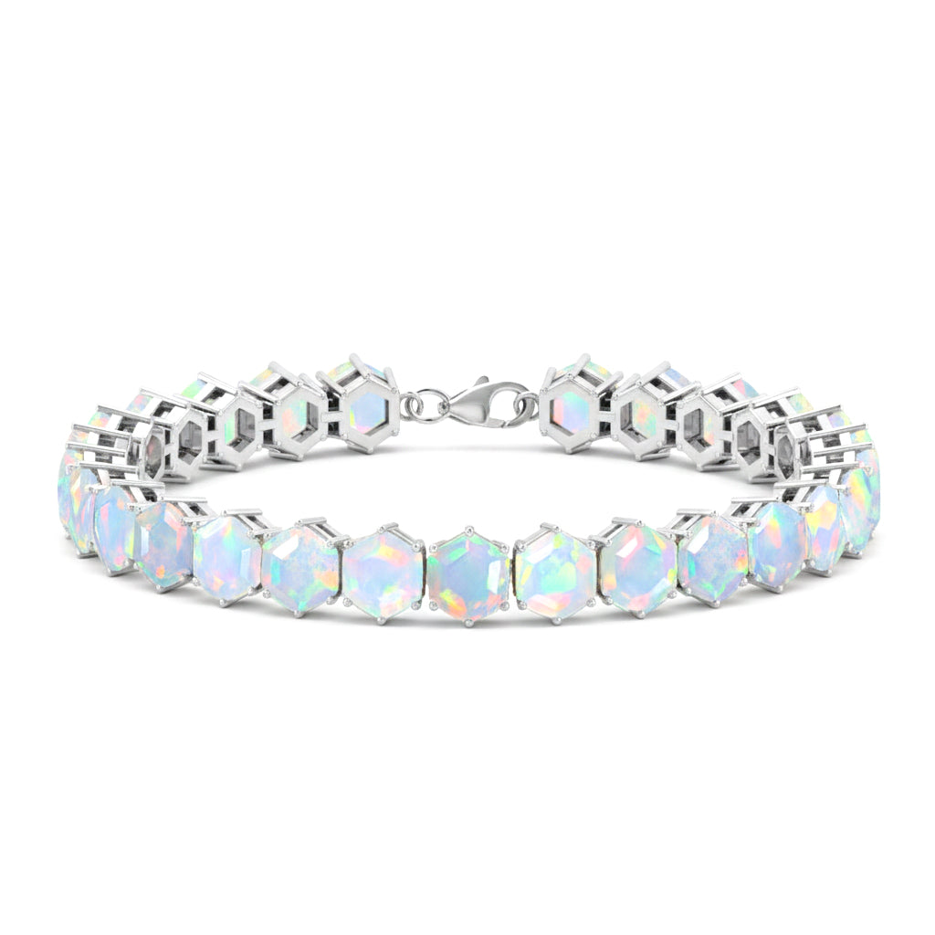 White Opal Octagon Tennis Bracelet in 925 Sterling Silver 5 MM 23.40 ct