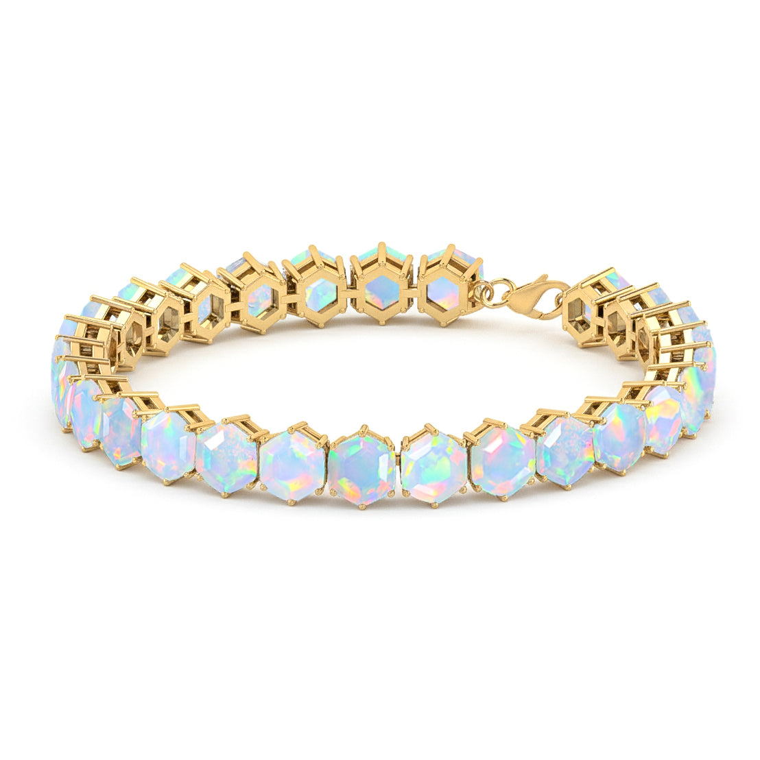 White Opal Octagon Tennis Bracelet in 925 Sterling Silver 5 MM 23.40 ct
