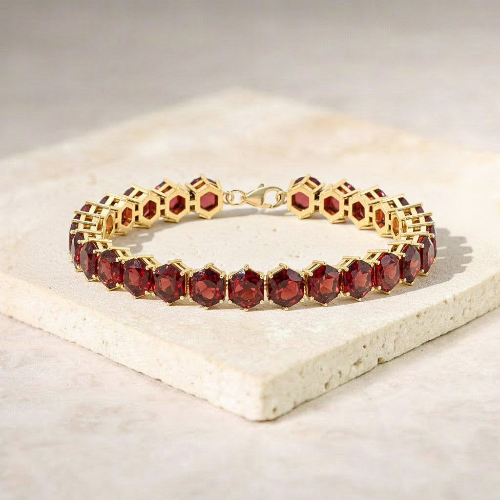 Garnet  Octagon Tennis Bracelet in 925 Sterling Silver5 MM 23.40-ct.