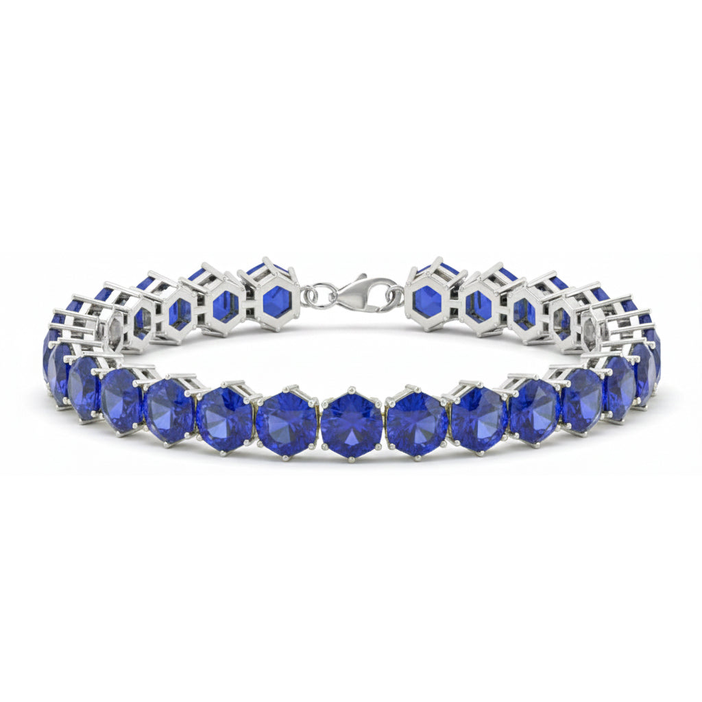 Blue Sapphire  Octagon Tennis Bracelet in 925 Sterling Silver 5 MM 23.40 ct