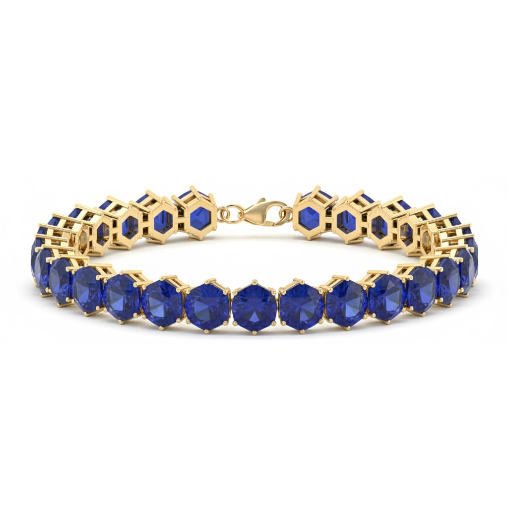 Blue Sapphire  Octagon Tennis Bracelet in 925 Sterling Silver 5 MM 23.40 ct