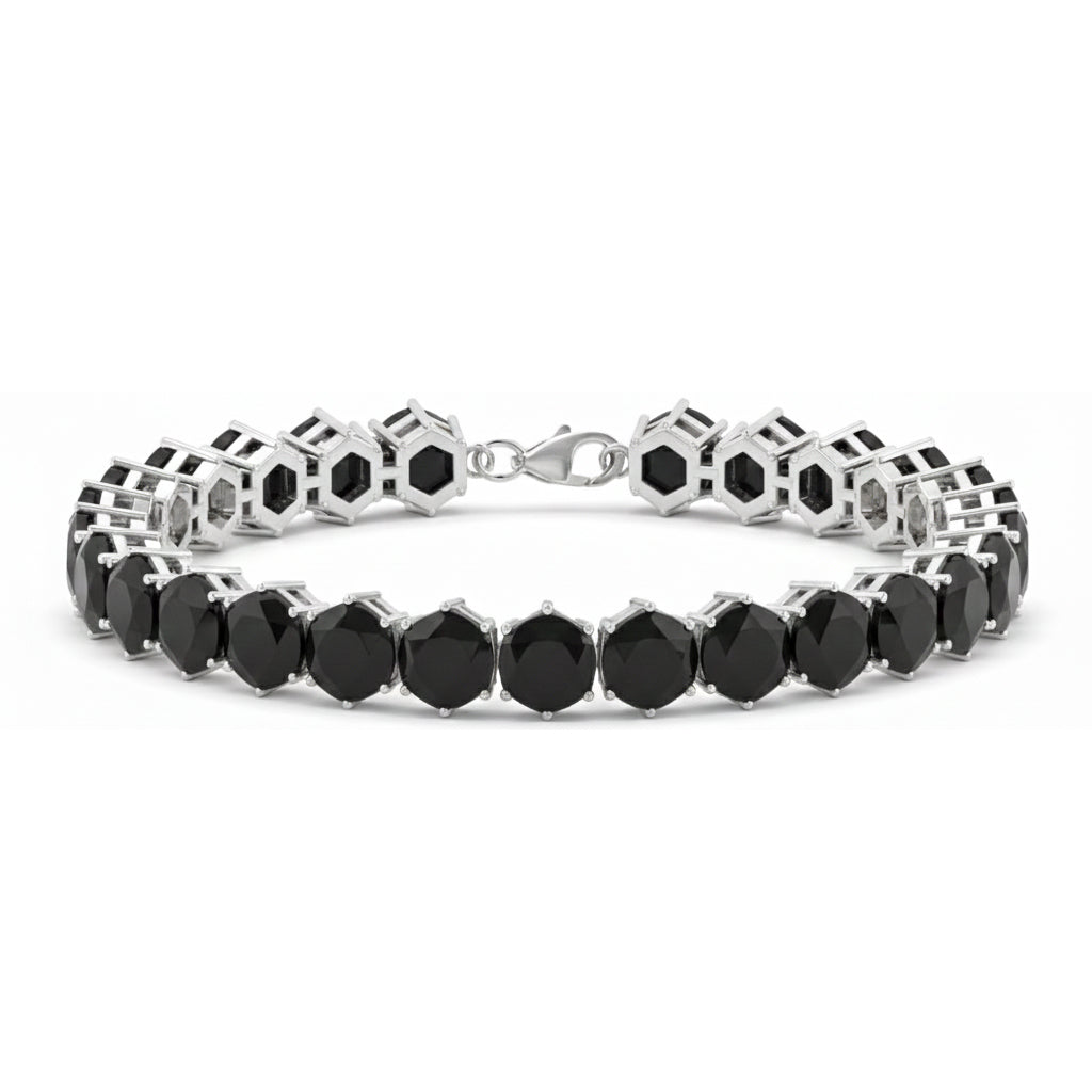 Black Onyx Octagon Tennis Bracelet in 925 Sterling Silver 5 MM 23.40 ct