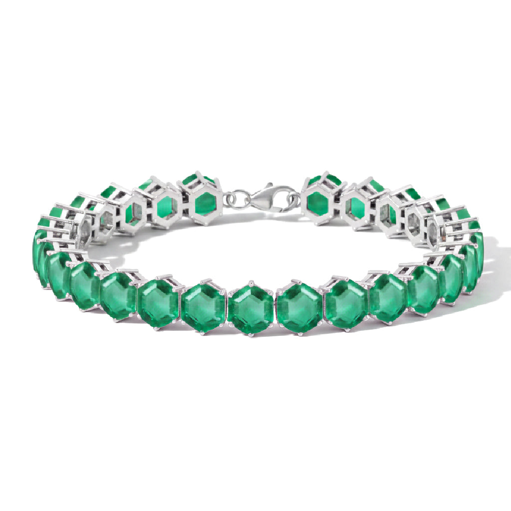 Emerald Octagon Tennis Bracelet in 925 Sterling Silver 5 MM 23.40 ct