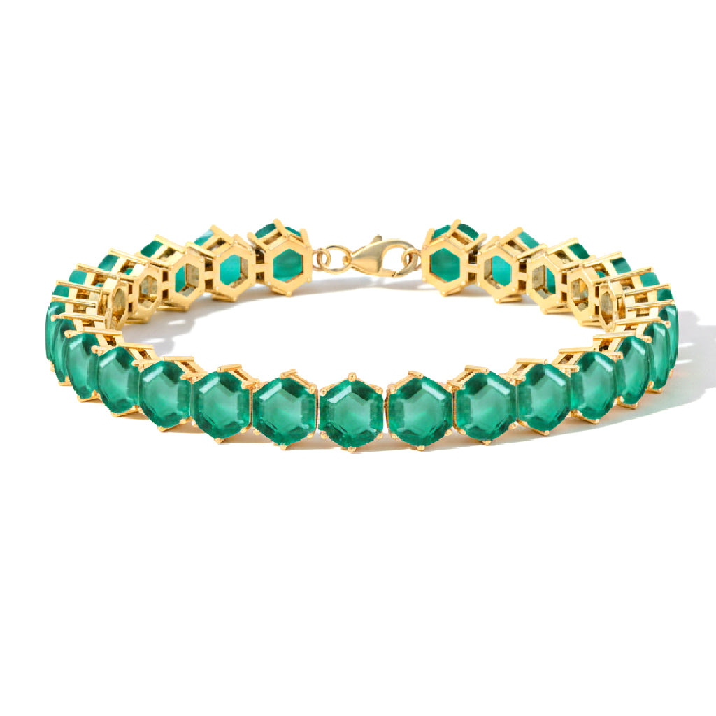 Emerald Octagon Tennis Bracelet in 925 Sterling Silver 5 MM 23.40 ct