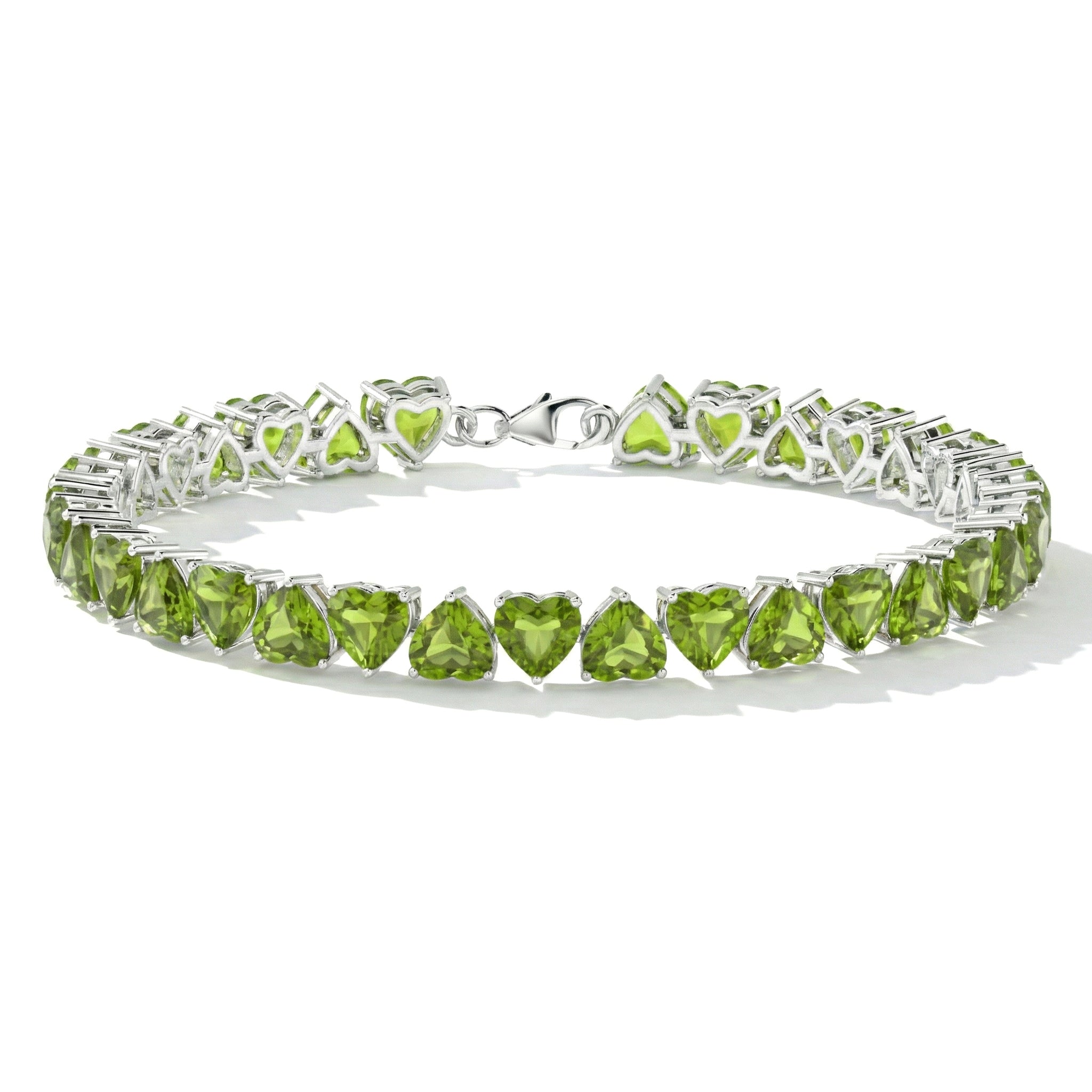 Peridot Heart Tennis Bracelet in 925 Sterling Silver 20.80 CT