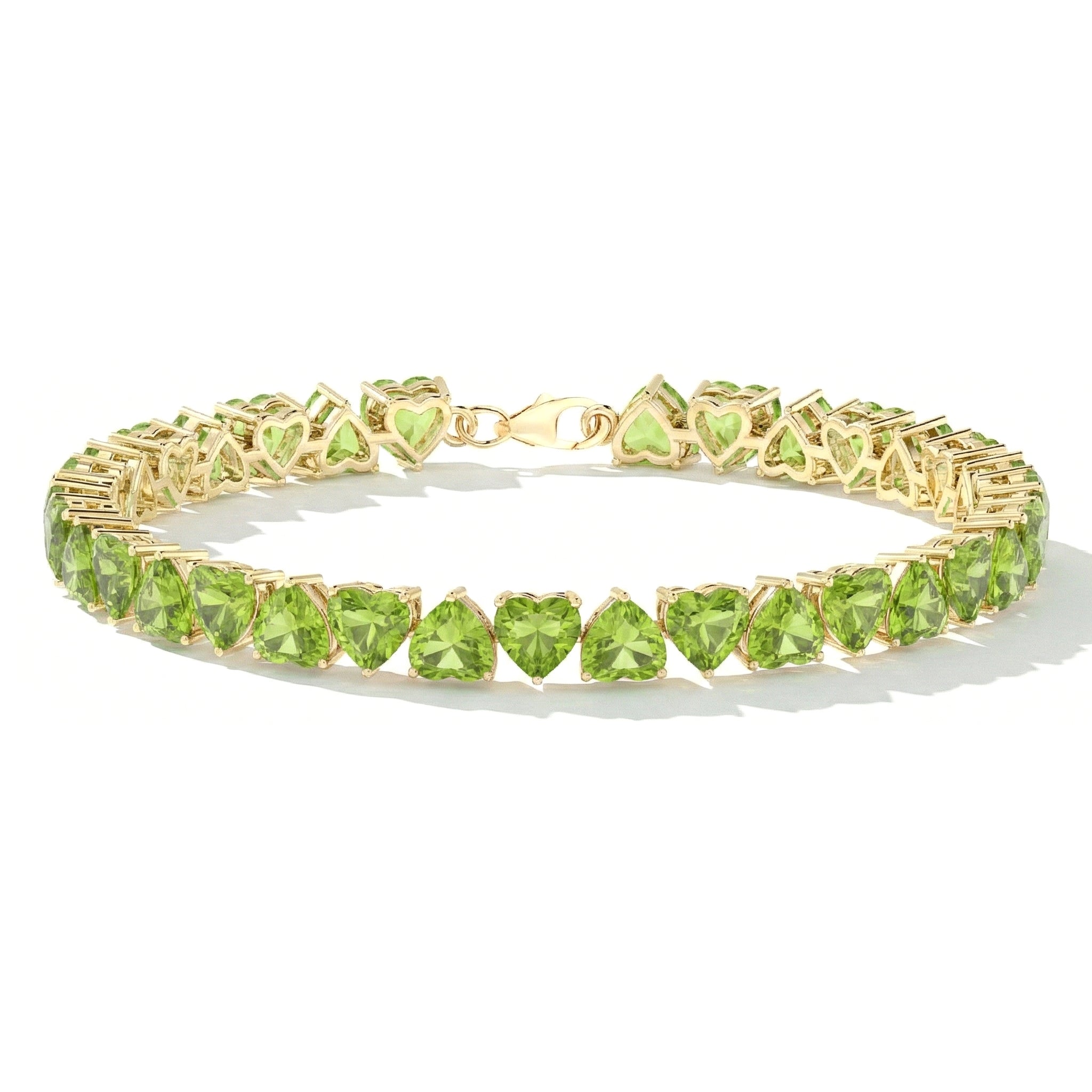 Peridot Heart Tennis Bracelet in 925 Sterling Silver 20.80 CT