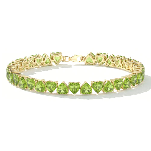 Peridot Heart Tennis Bracelet in 925 Sterling Silver 20.80 CT