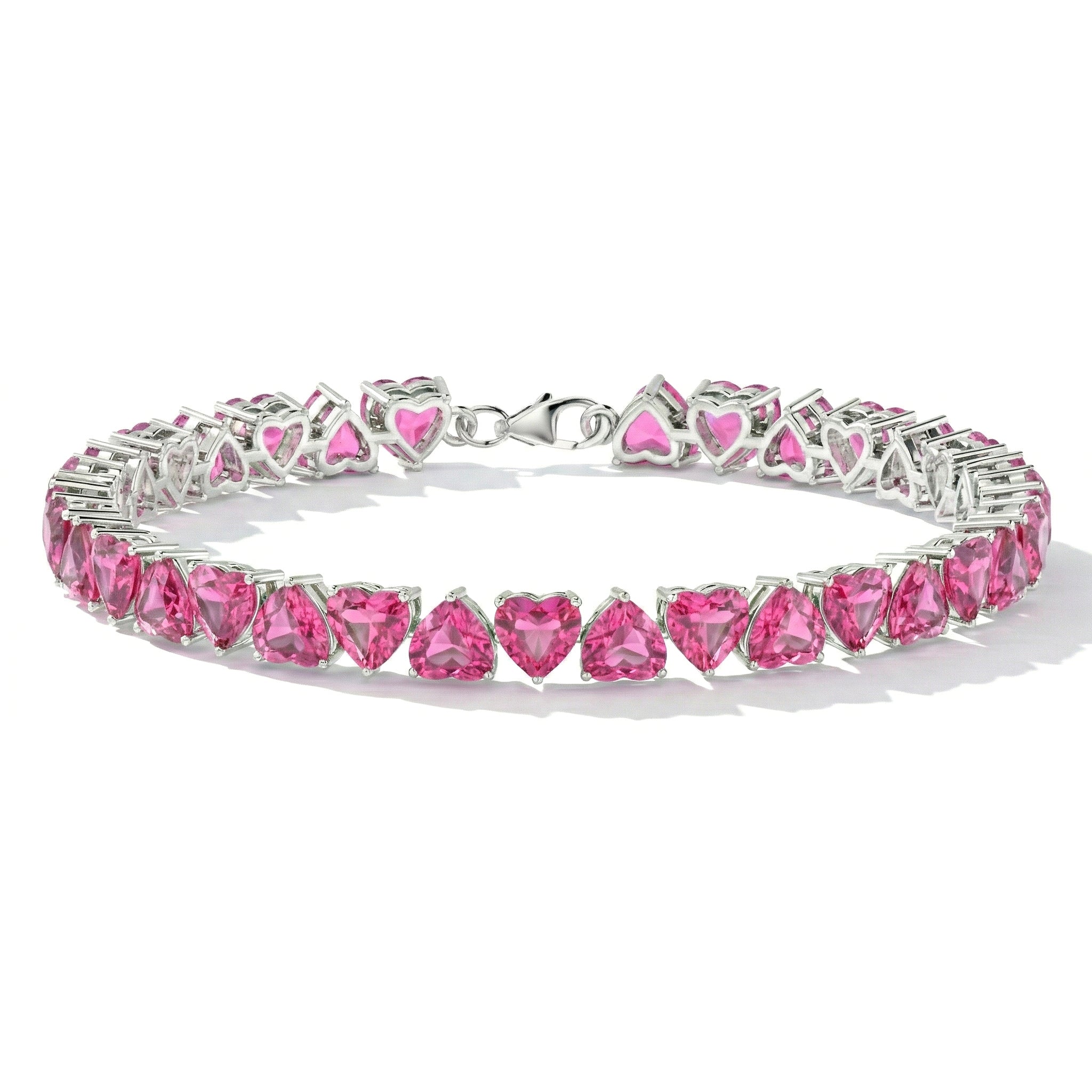 Pink Tourmaline Heart Tennis Bracelet in 925 Sterling Silver 20.80 CT