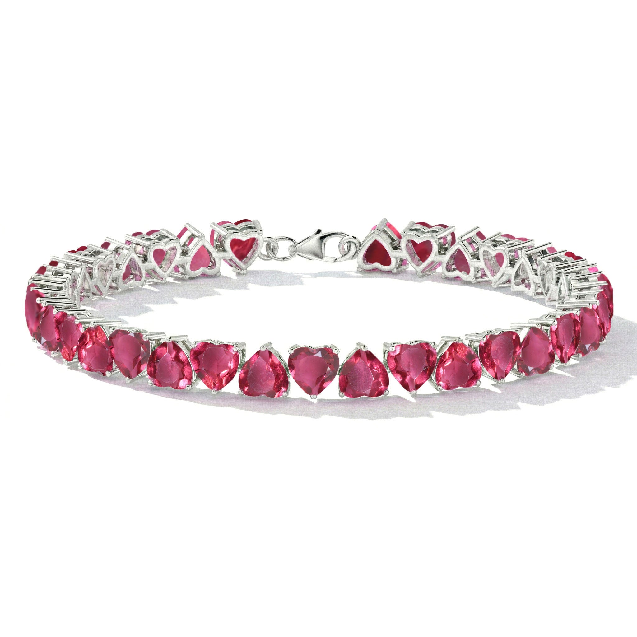 Pink Tourmaline Heart Tennis Bracelet in 925 Sterling Silver 20.80 CT