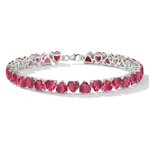 Pink Tourmaline Heart Tennis Bracelet in 925 Sterling Silver 20.80 CT