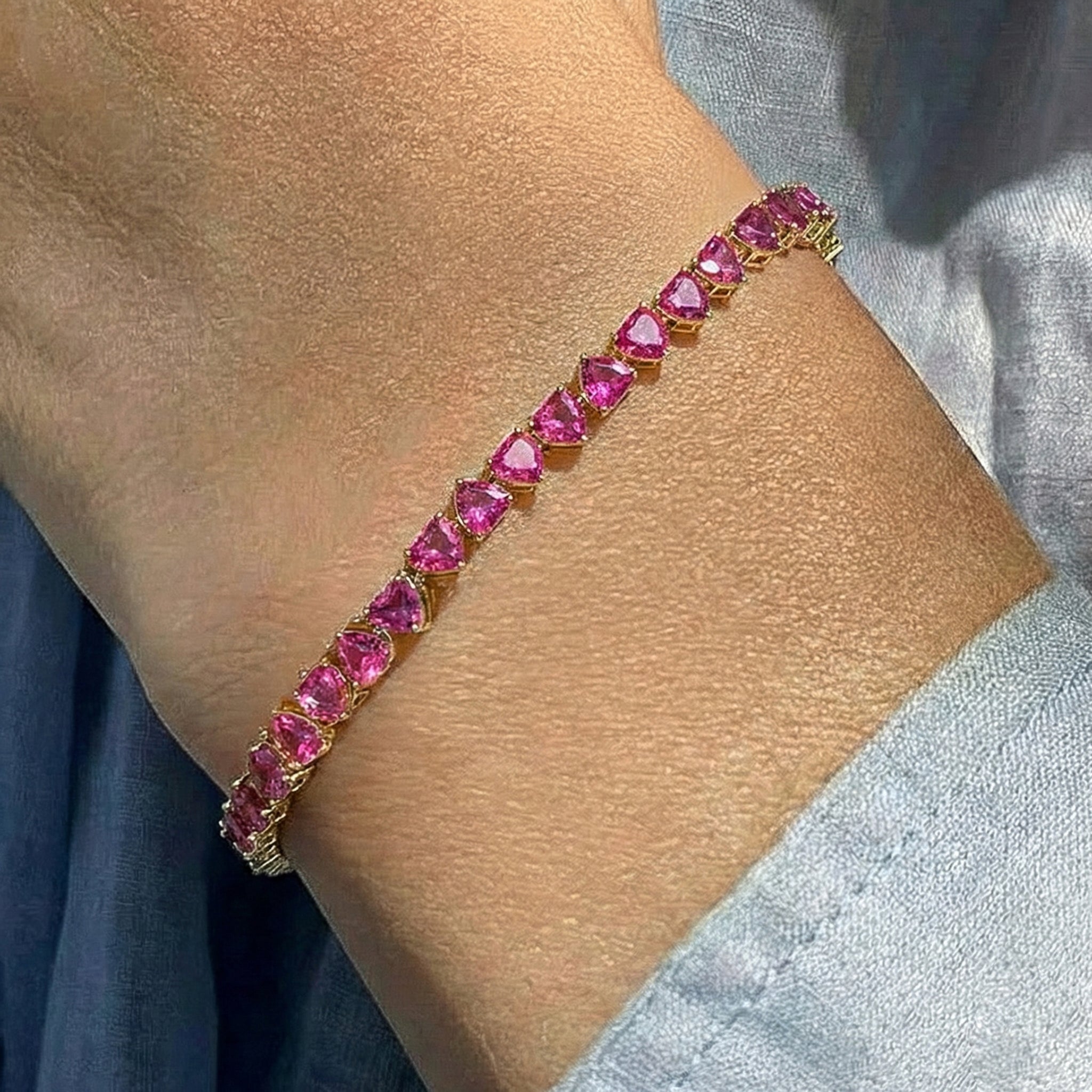 Pink Tourmaline Heart Tennis Bracelet in 925 Sterling Silver 20.80 CT