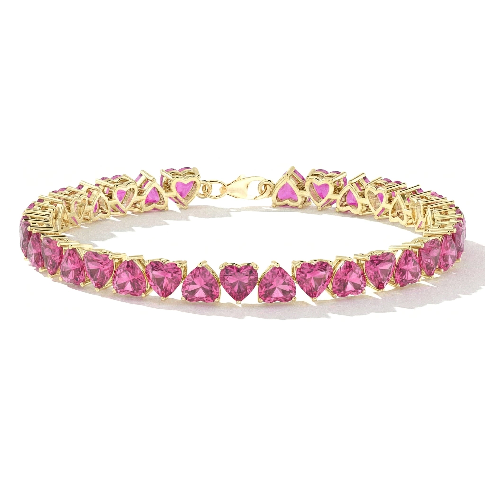 Pink Tourmaline Heart Tennis Bracelet in 925 Sterling Silver 20.80 CT