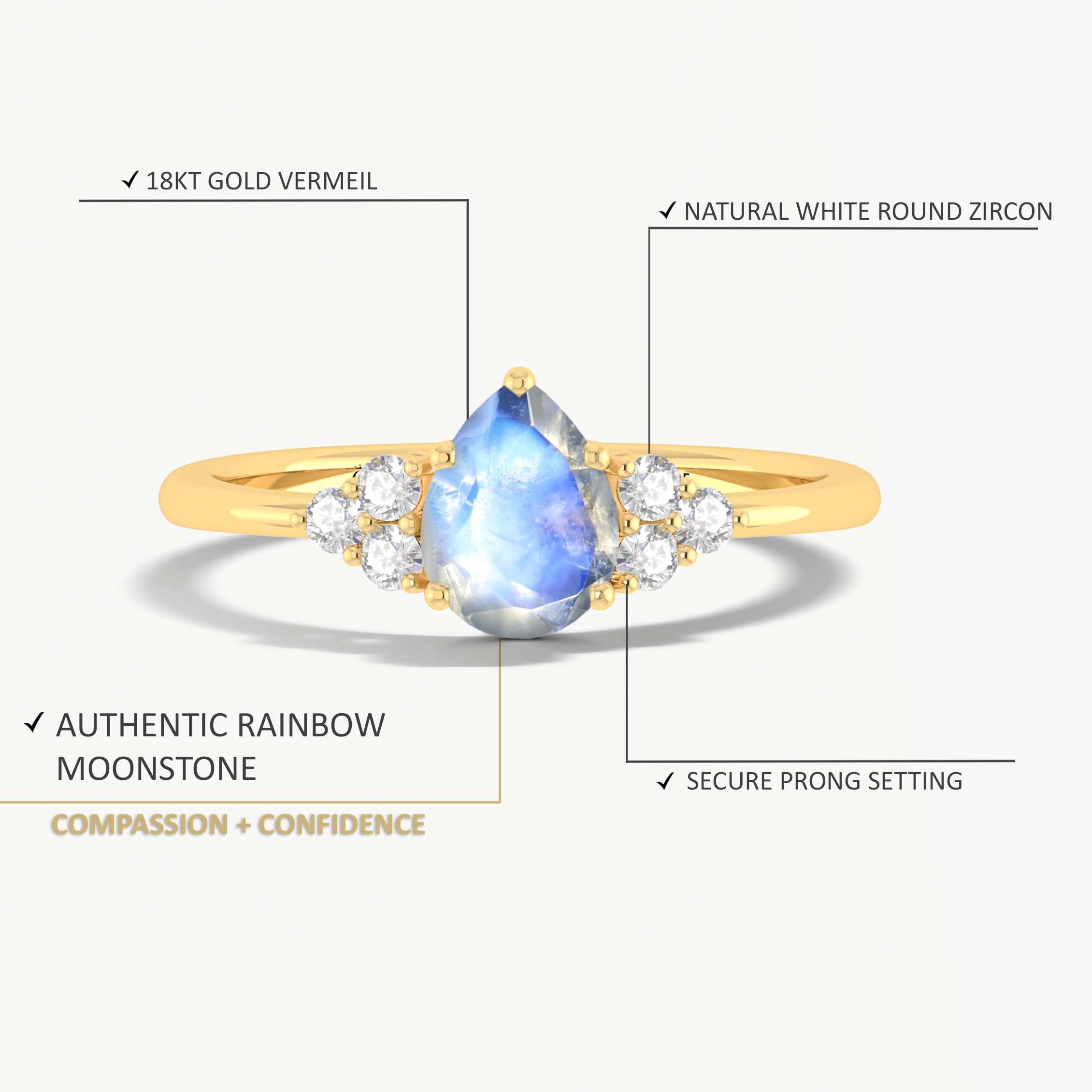 Pear Shape Moonstone with a beautiful small zircon ring