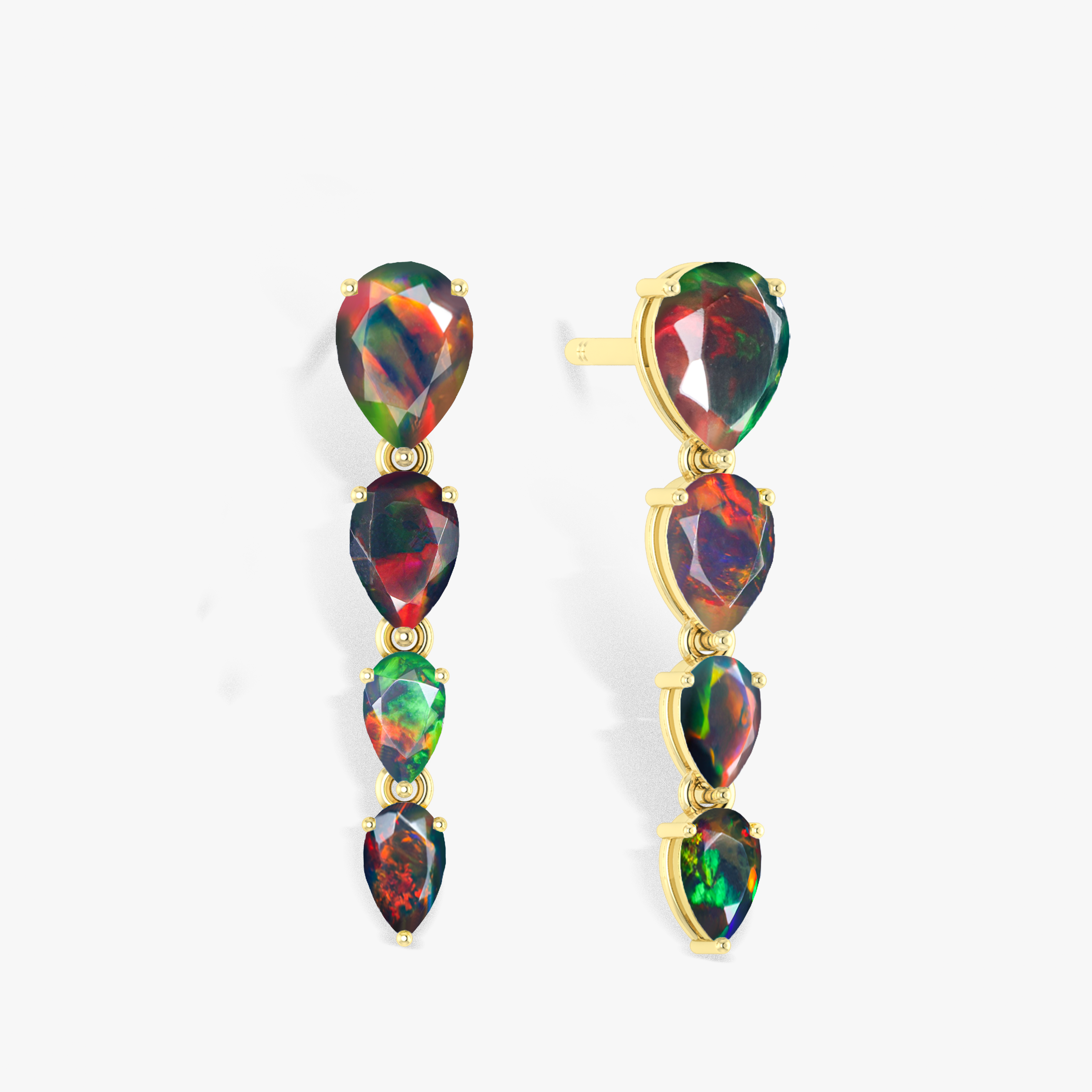 Black Multifire Opal Pear Drop Earrings