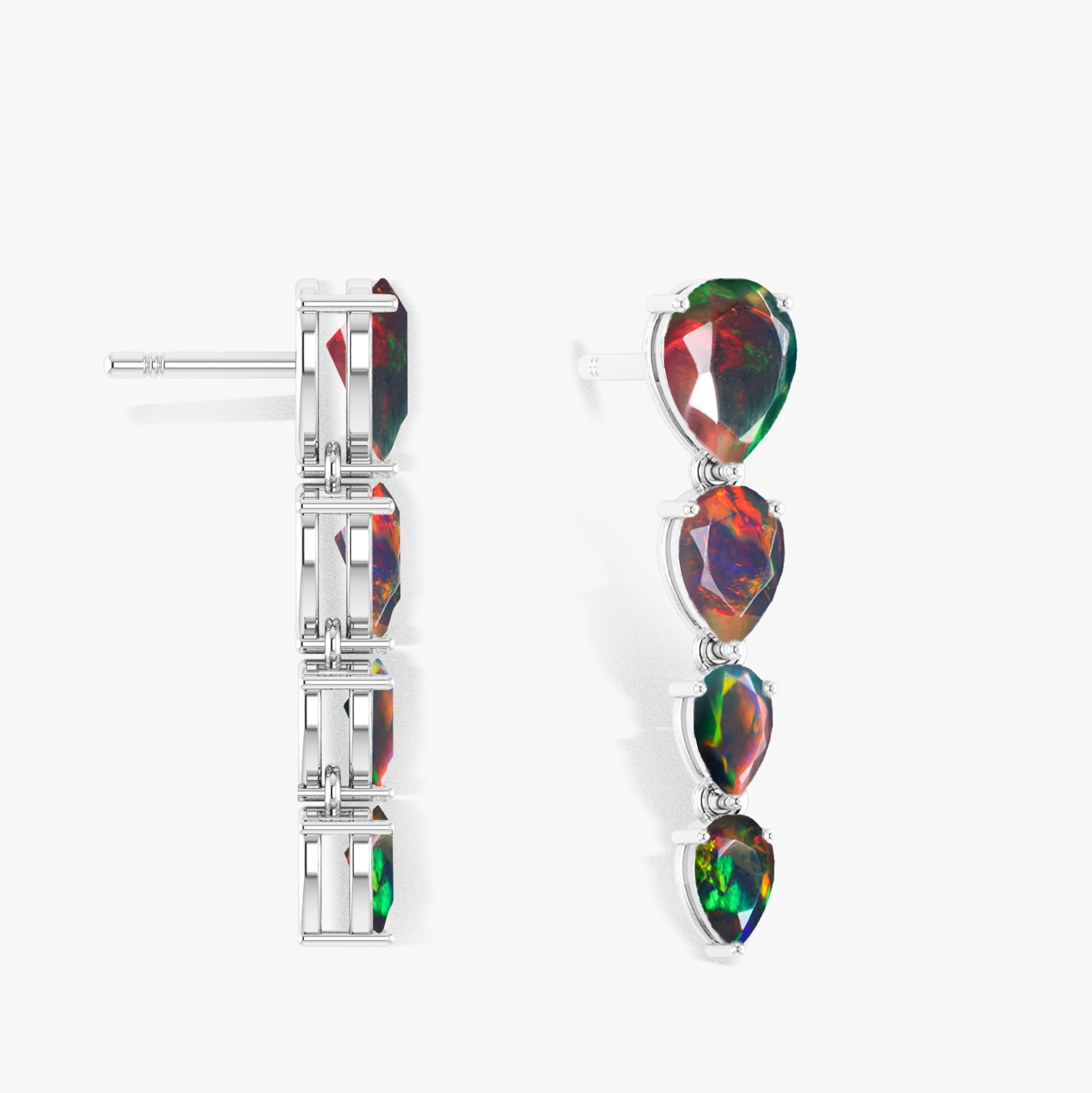 Black Multifire Opal Pear Drop Earrings
