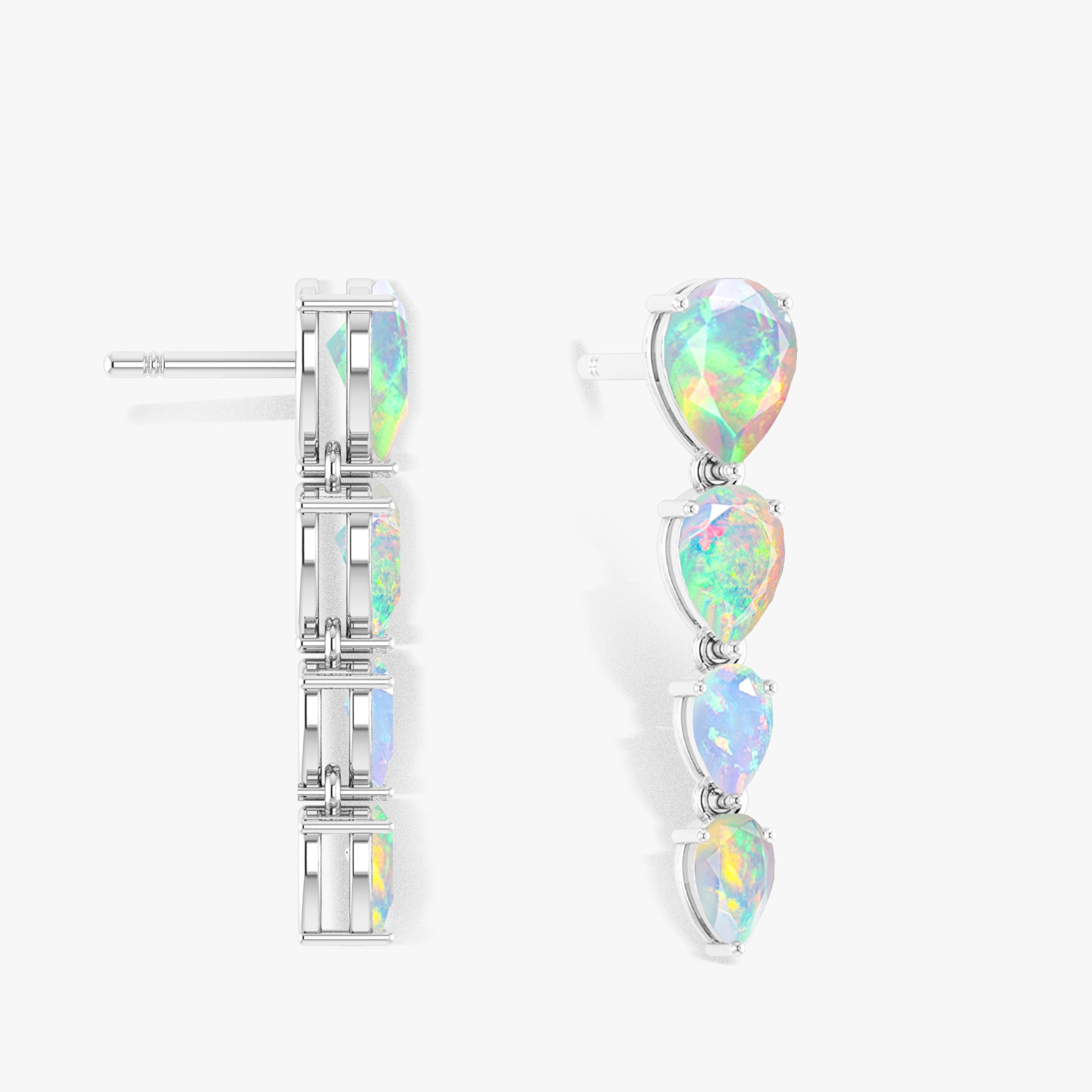 White Multifire Opal Pear Drop Earrings