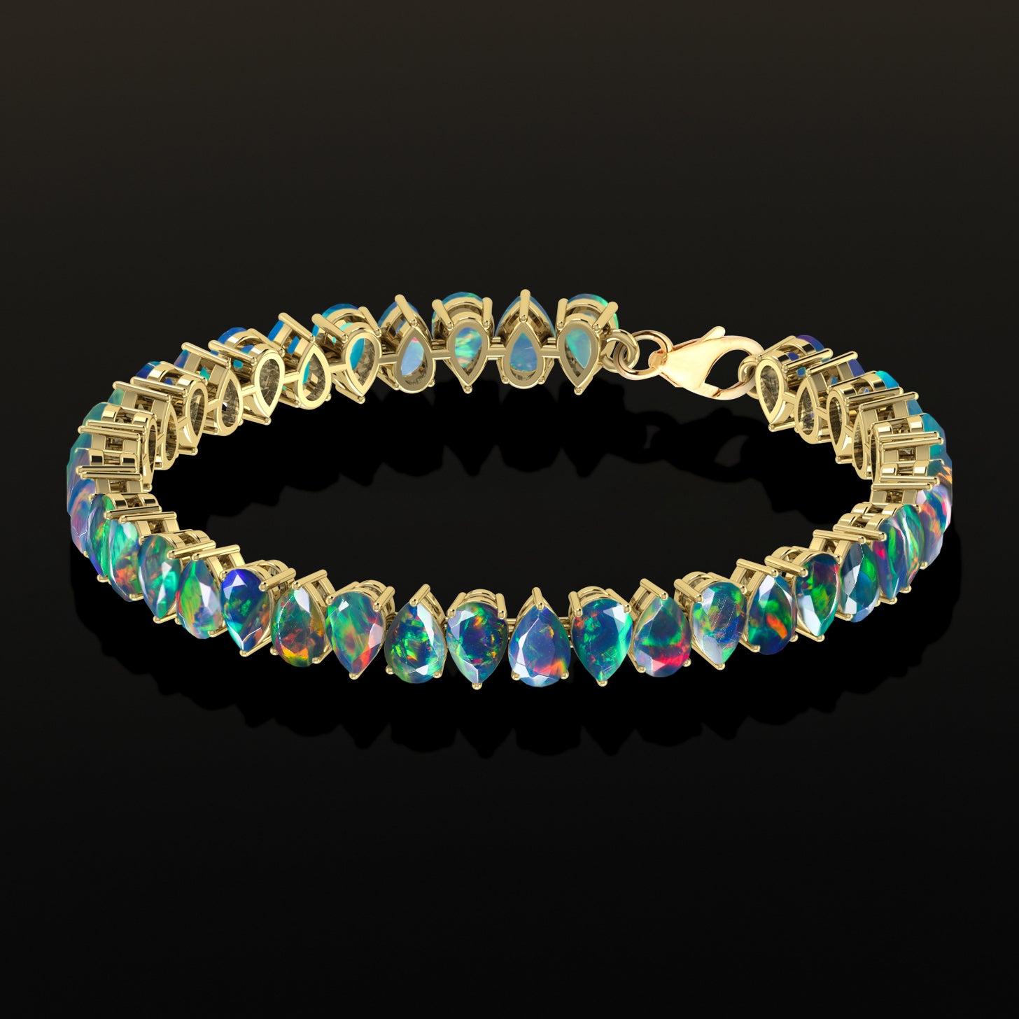 Black Opal Pear Tennis Bracelet in 925 Sterling Silver 22 CT
