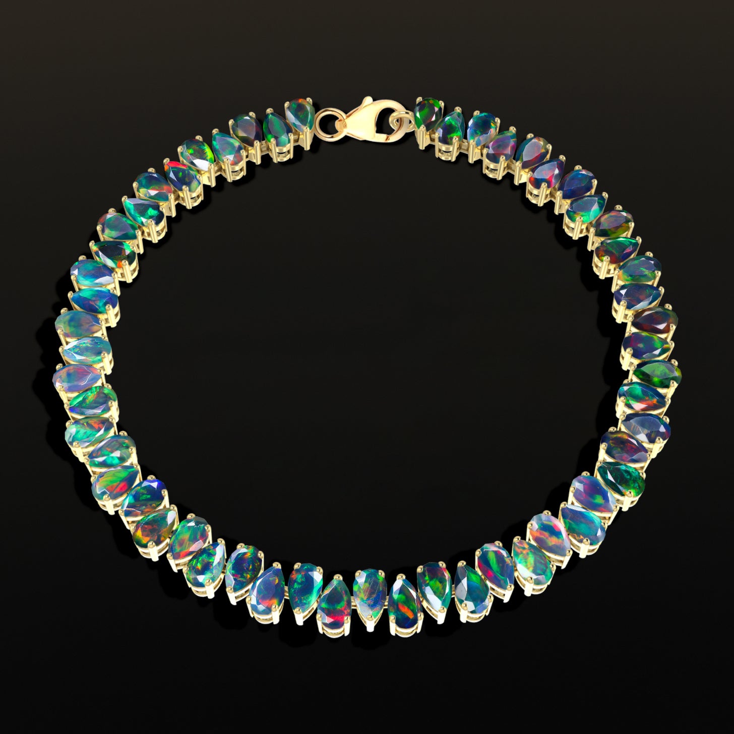 Black Opal Pear Tennis Bracelet in 925 Sterling Silver 22 CT