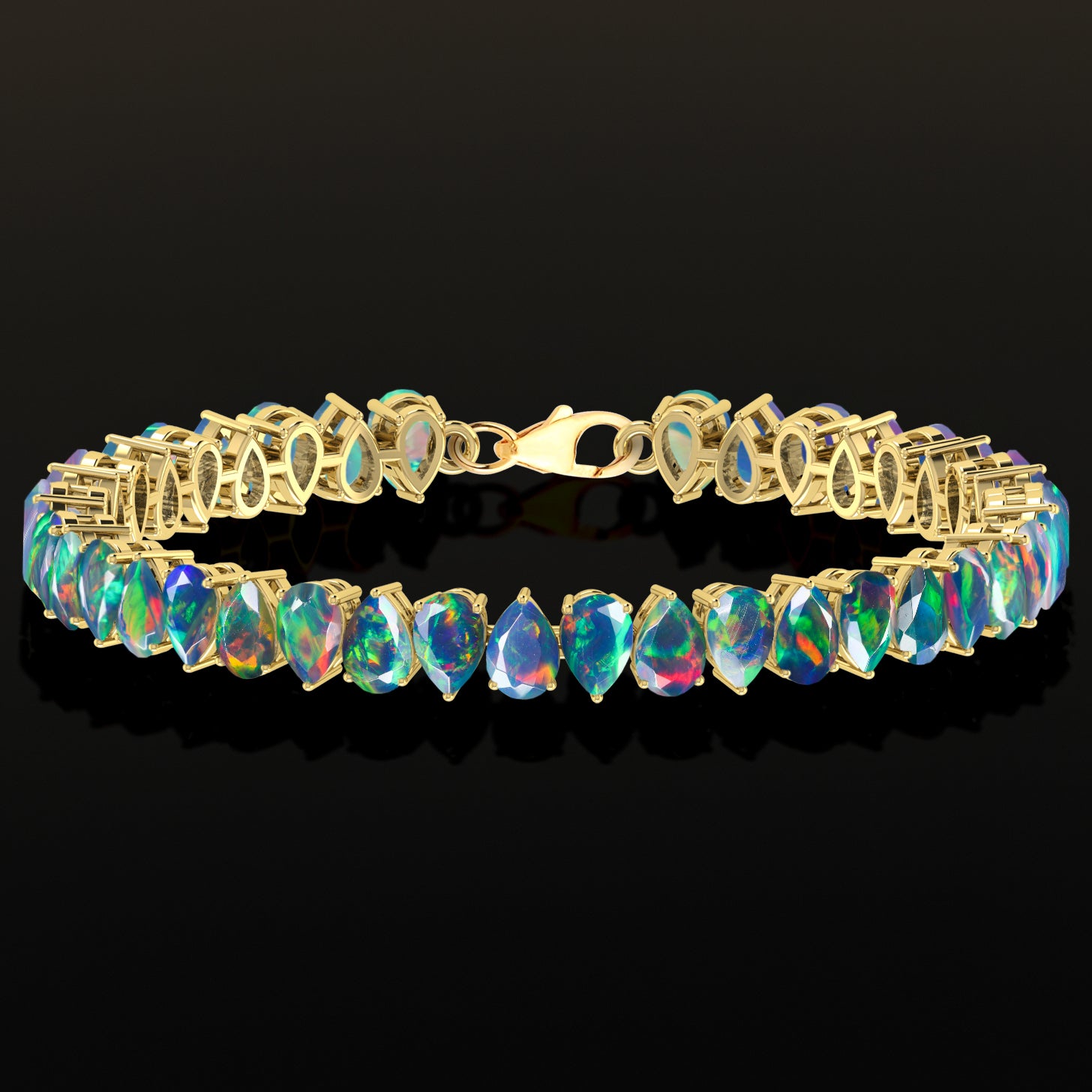 Black Opal Pear Tennis Bracelet in 925 Sterling Silver 22 CT