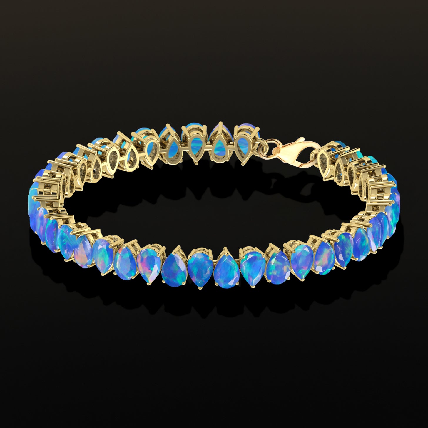 Blue Opal Pear Tennis Bracelet in 925 Sterling Silver 22 CT