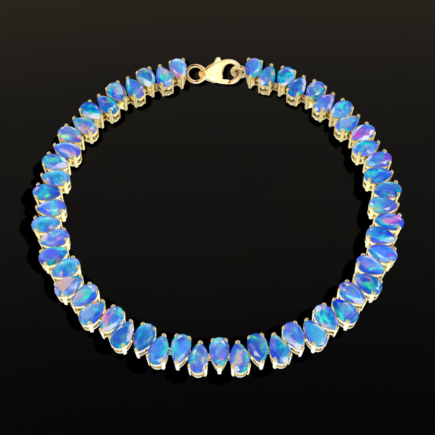 Blue Opal Pear Tennis Bracelet in 925 Sterling Silver 22 CT